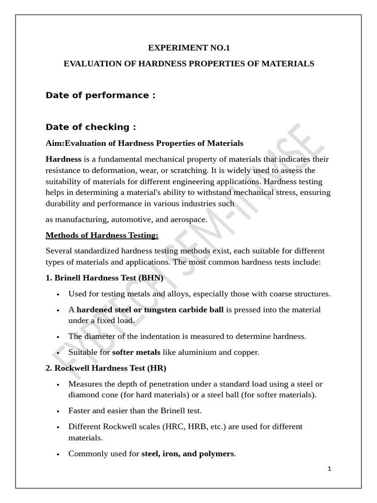 Experiment No.1 Hardness Test | PDF | Hardness | Secondary Sector Of ...