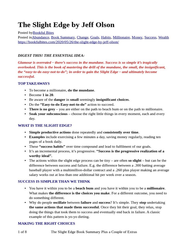 The Slight Edge Summary | PDF