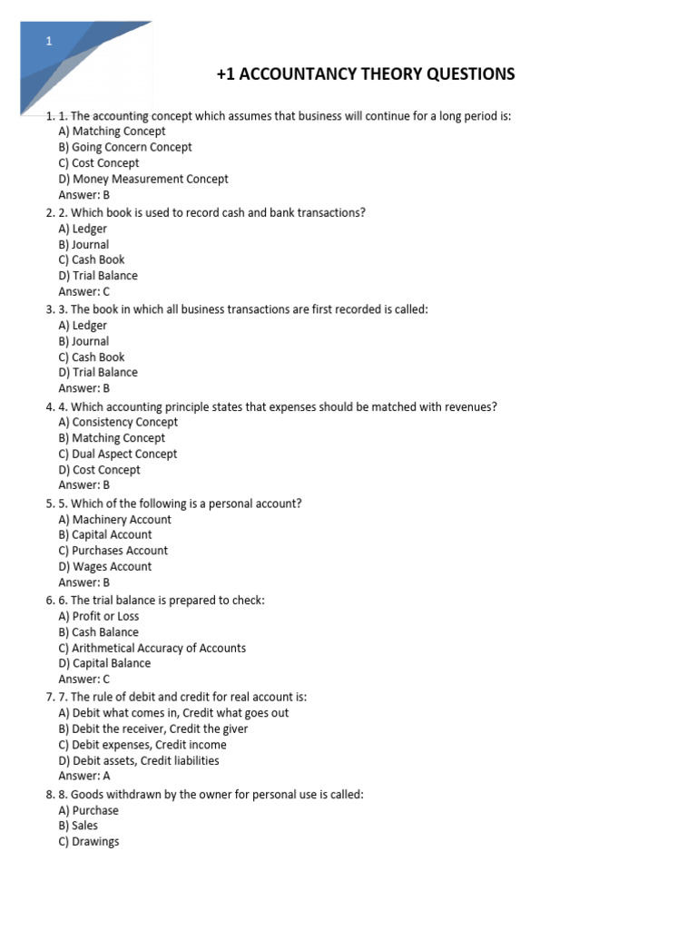 +1 Theory Questions and Answers +1 Accountancy | PDF | Debits And ...