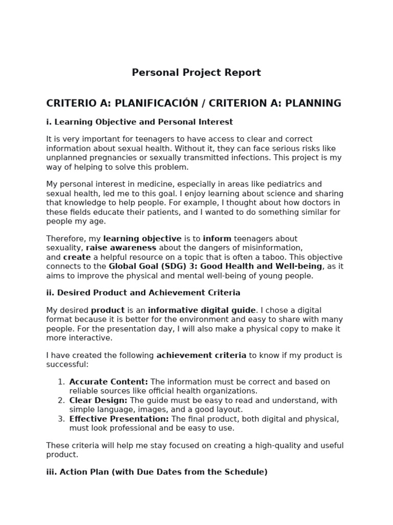 Personal Project Diary | PDF