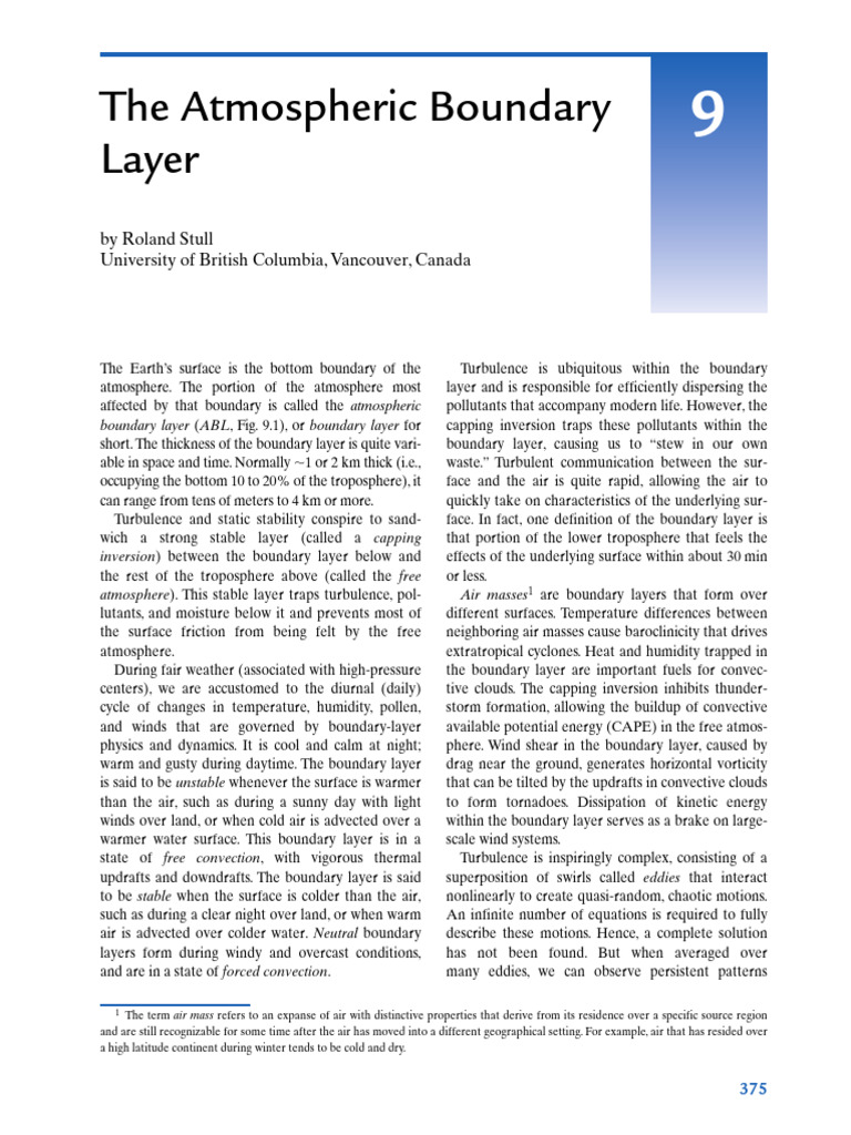 9 the Atmospheric Boundary Layer 2006 Atmospheric Science | PDF ...