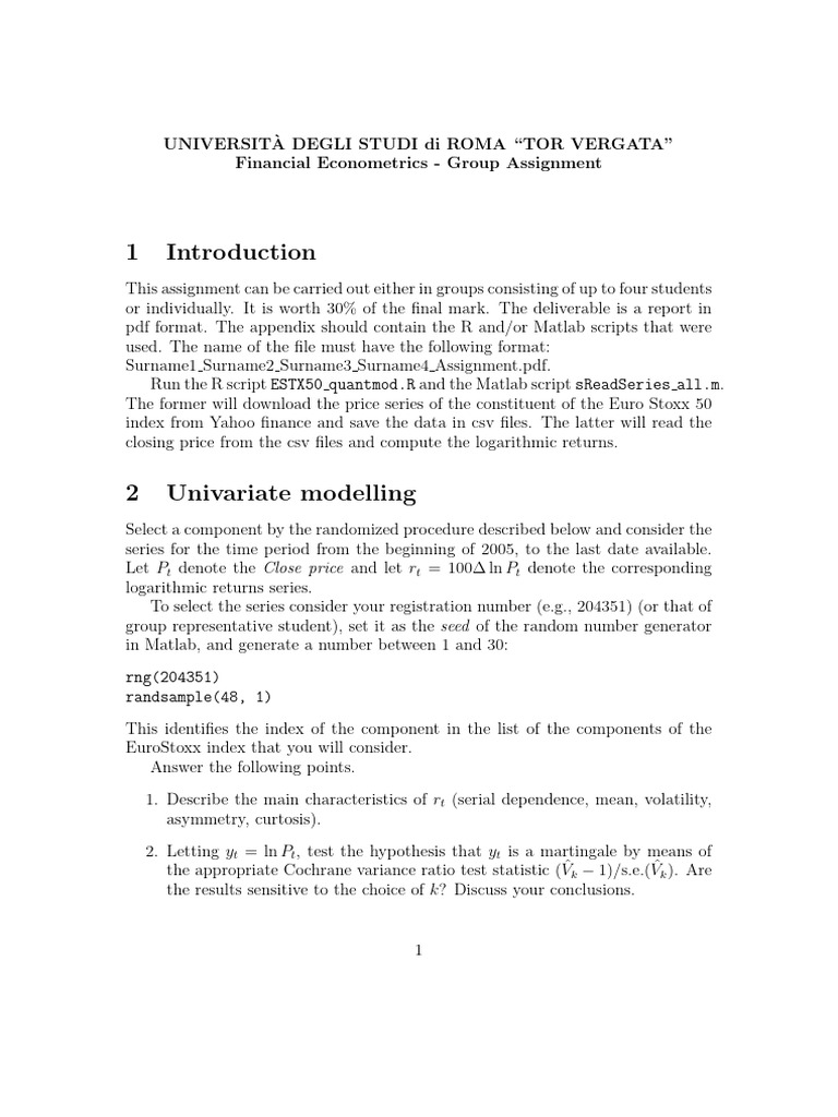 FE Assignment 2024 | PDF | Normal Distribution | Forecasting