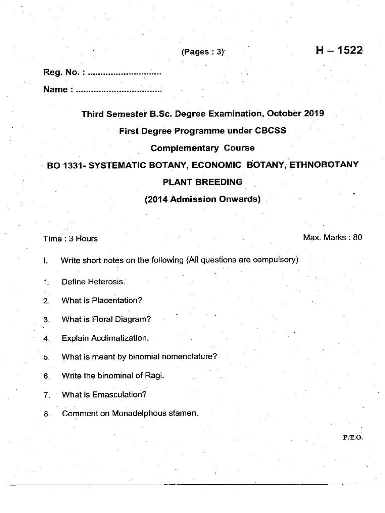 2019 Bot 3 RD Sem Ques | PDF