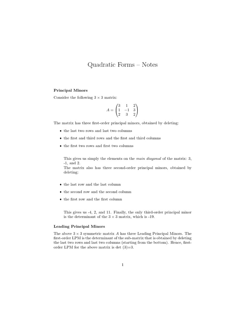 Quadratic Forms Notes | PDF | Matrix (Mathematics) | Determinant