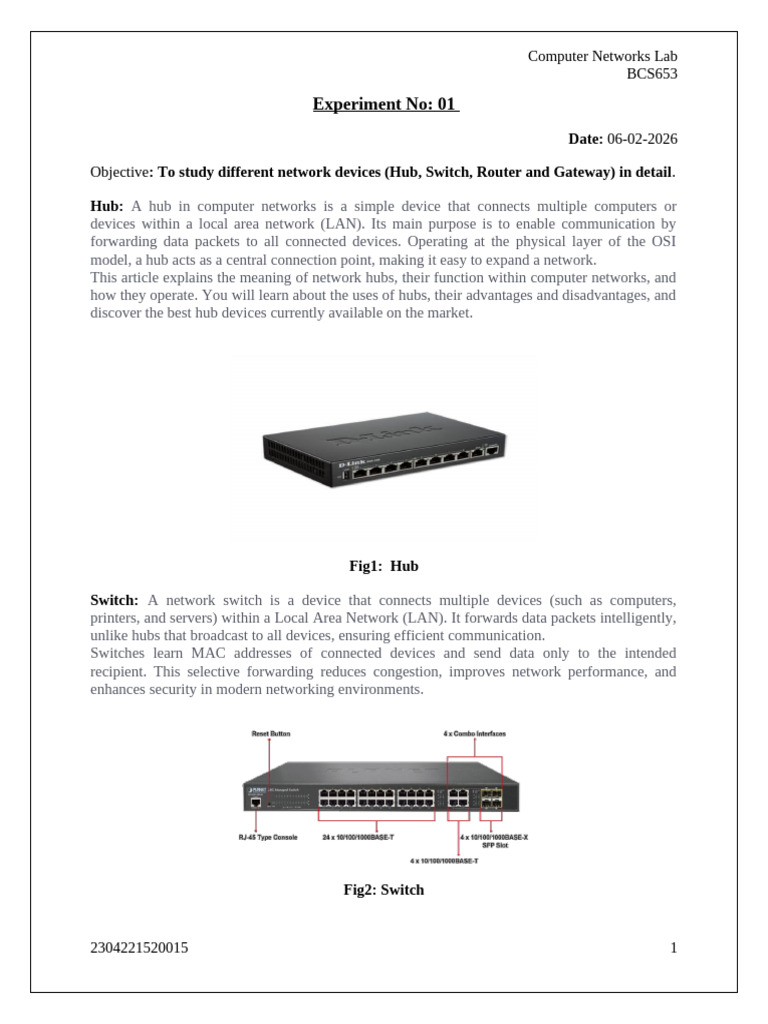 Experiment No 1 | PDF | Computer Network | Network Switch