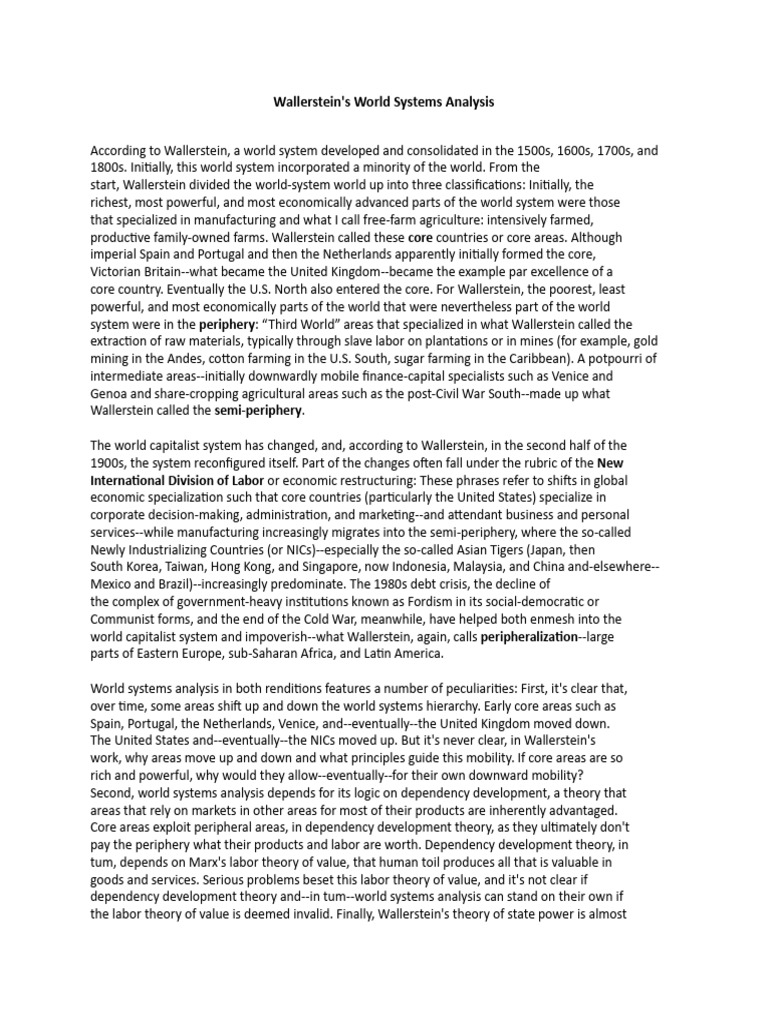 Wallersteins World Systems Analysis With Map | PDF
