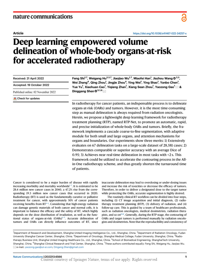 Deep Learning Empowered Volume Delineation of Whole Body Organs at Risk ...