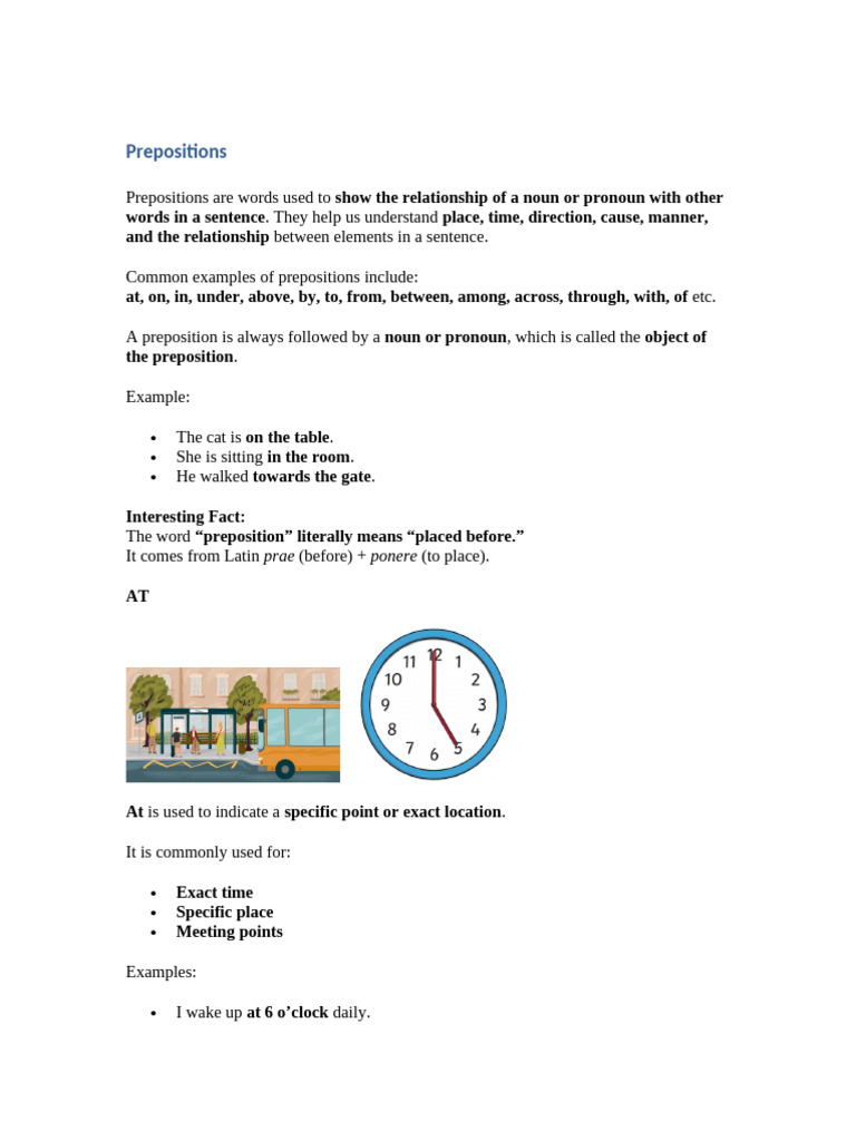 Prepositions Complete With Diagrams | PDF | Pronoun | Grammar
