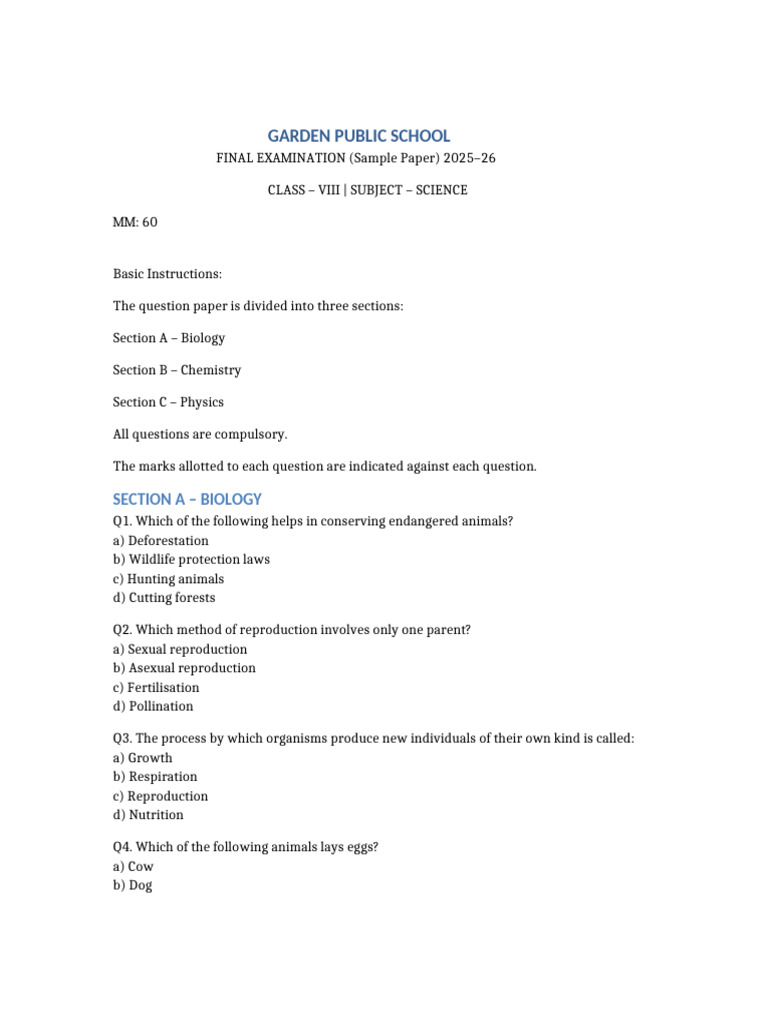 Class8 - Science - Sample - Paper - Final - Exam 25-26 | PDF ...