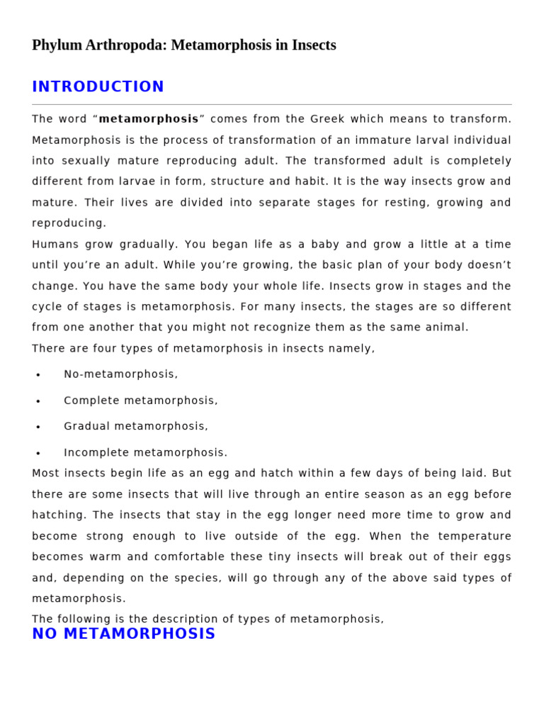 Insect Metamorphosis and Hormonal Control | PDF