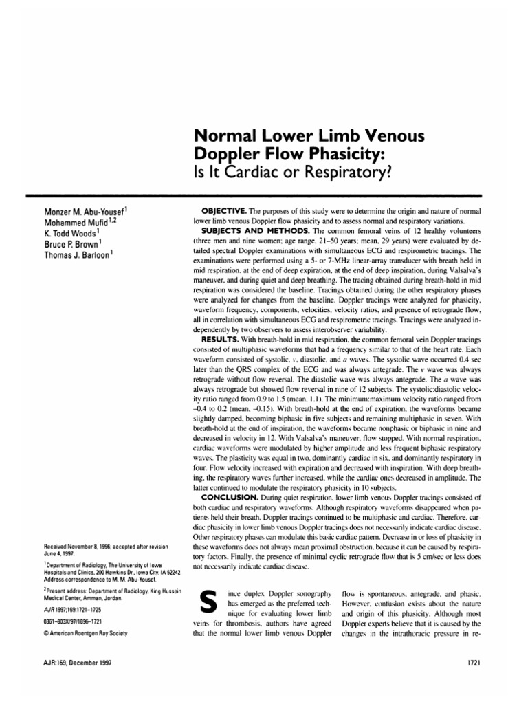 Normal Lower Limb Venous Doppler Flow Phasicity Is It Cardiac or ...