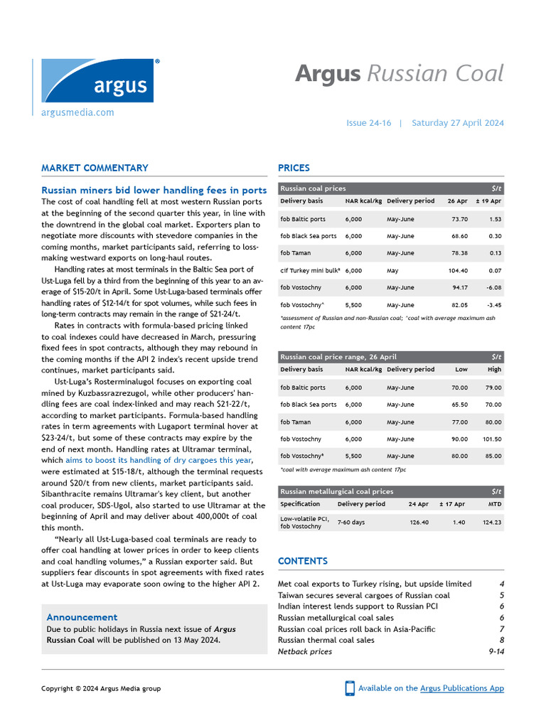 Argus Russian Coal Report Sample | PDF | Coal | Port
