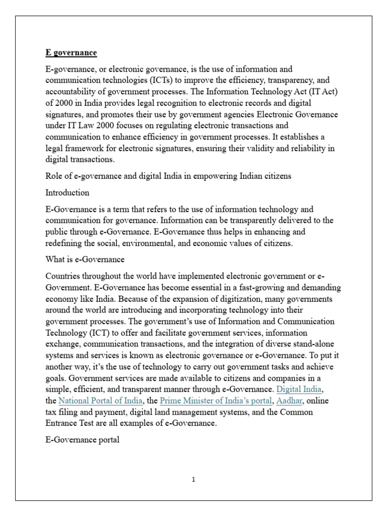 E Governance Notes Unit 1 | PDF | Agriculture | E Government