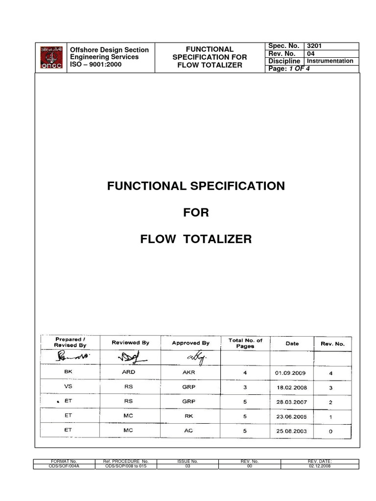 3201 - Functional Specification For Flow Totalizer | PDF ...