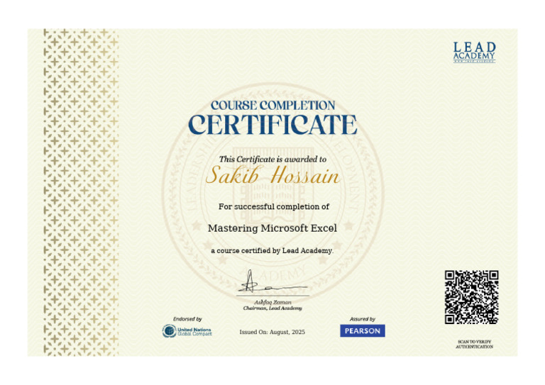 Certificate Mastering Microsoft Excel | PDF