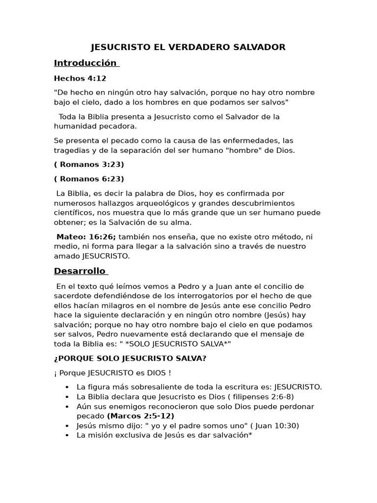 Jesucristo Es El Verdadero Salvador | PDF | Jesús | Salvación