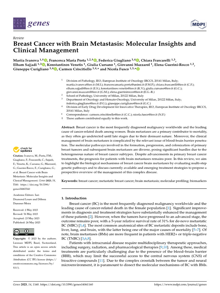 Breast Cancer With Brain Metastasis Molecular Insights and Clinical ...