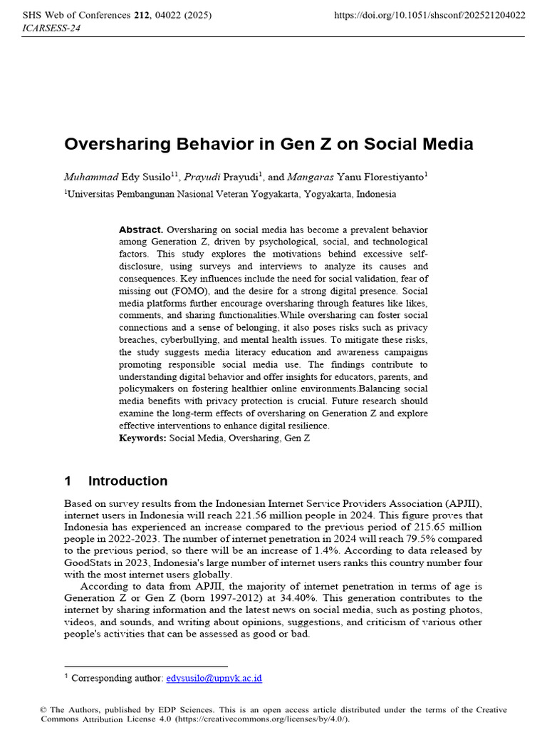 Oversharing Behavior in Gen Z On Social Media | PDF | Social Media ...