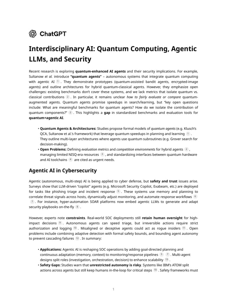 Interdisciplinary AI - Quantum Computing, Agentic LLMS, and Security ...