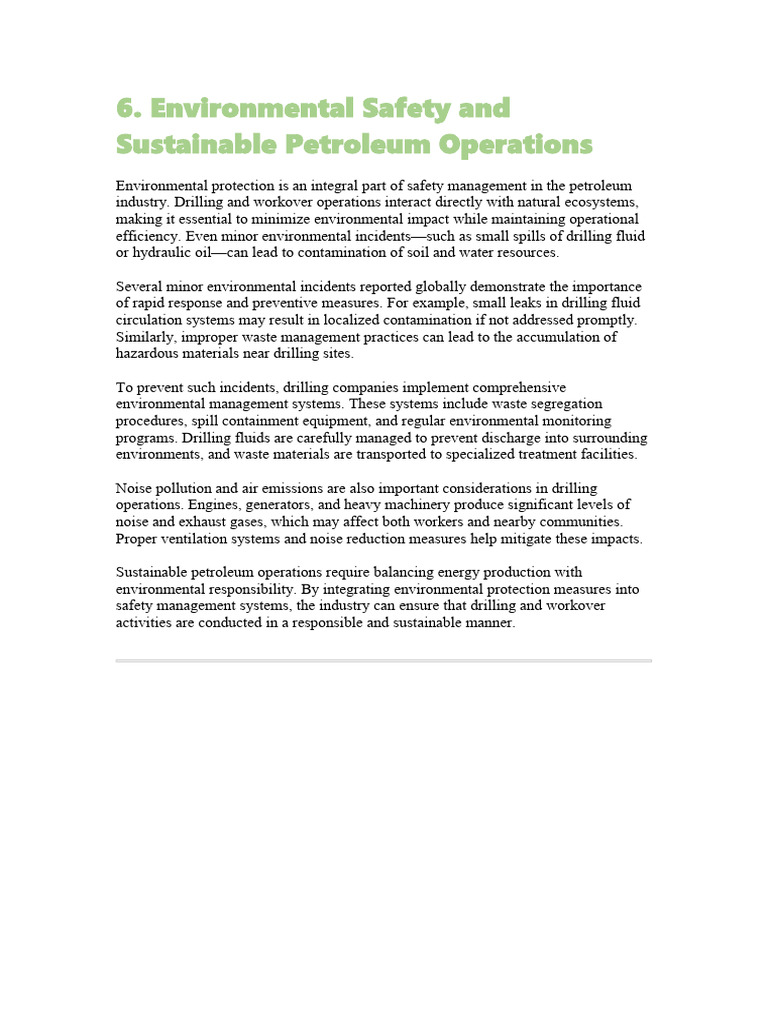 6. Environmental Safety and Sustainable Petroleum Operations | PDF