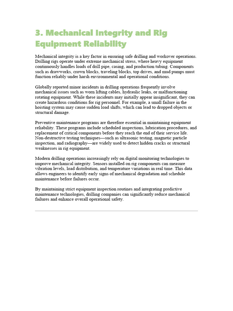 3. Mechanical Integrity and Rig Equipment Reliability | PDF