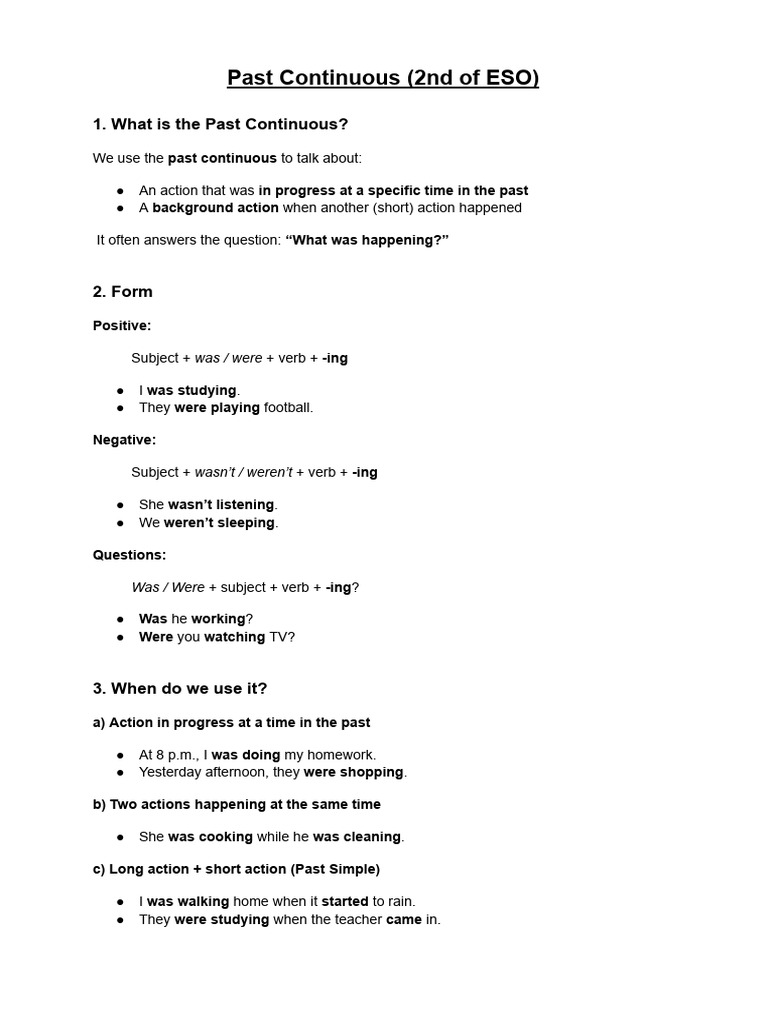 Past Continuous - Theory | PDF