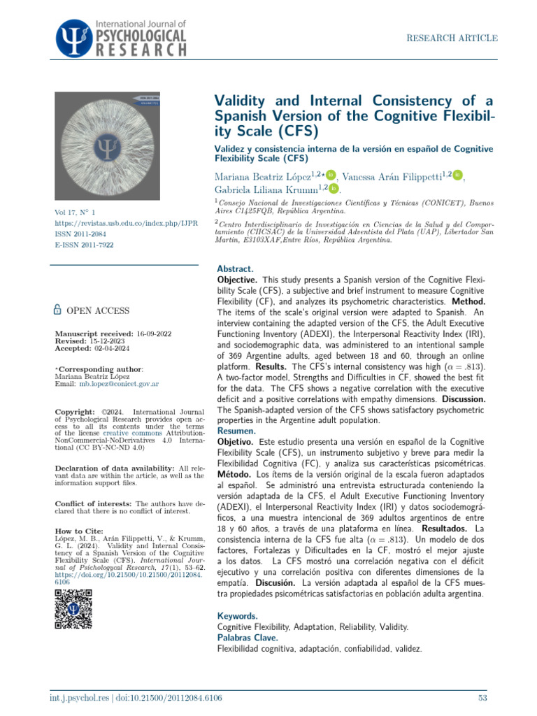CFS Escala de Flexibilidad Cognitiva (Adaptacion 2022) | PDF ...
