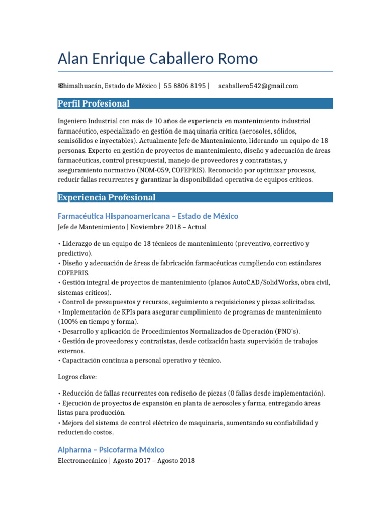 CV Alan Caballero Moderno | PDF | Ingeniería