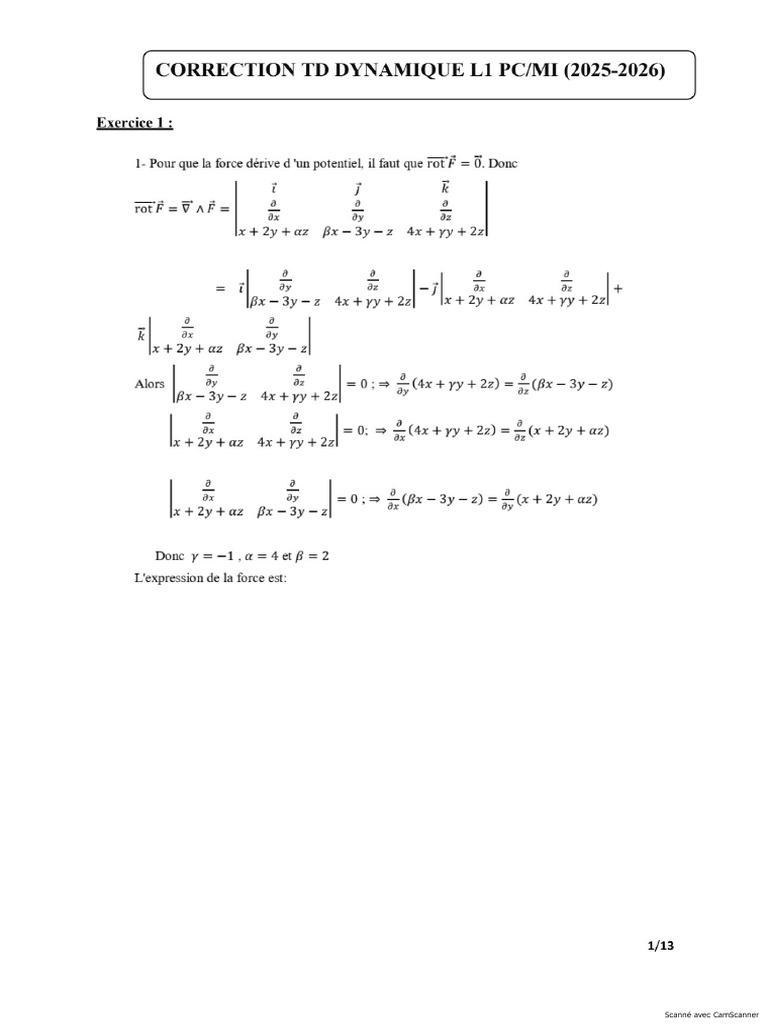 Correction TD Dynamique L1 PC-MI 2025 2026 | PDF