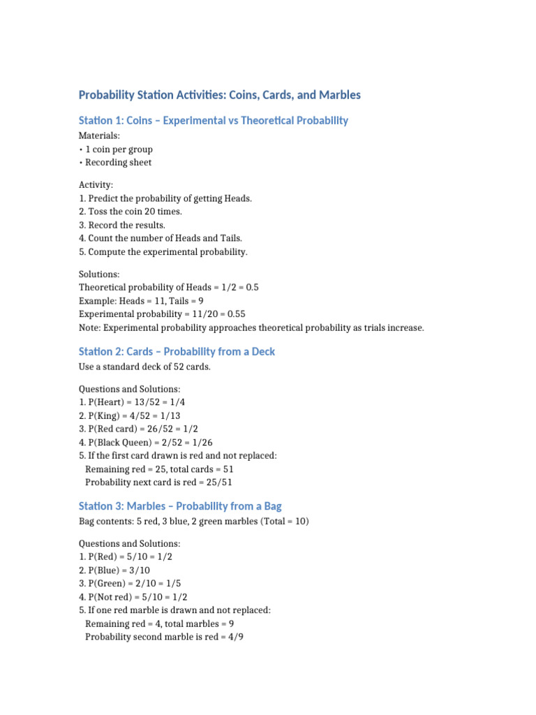 Probability Station Activities | PDF