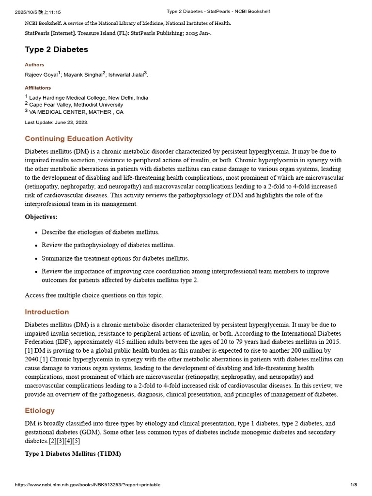Type 2 Diabetes - StatPearls - NCBI Bookshelf | PDF | Glycated ...
