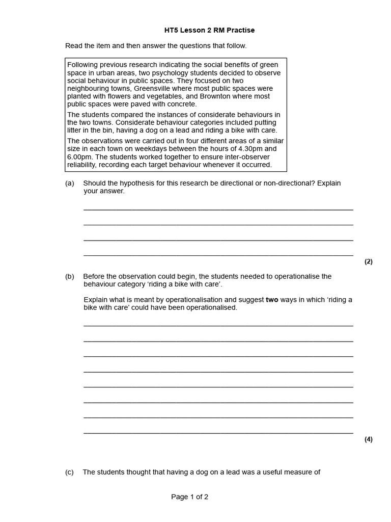 HT5 Lesson 2 RM Question | PDF | Chi Squared Test | Degrees Of Freedom ...
