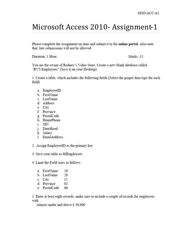 MS+Access+ +Assignment+1 (1) | PDF
