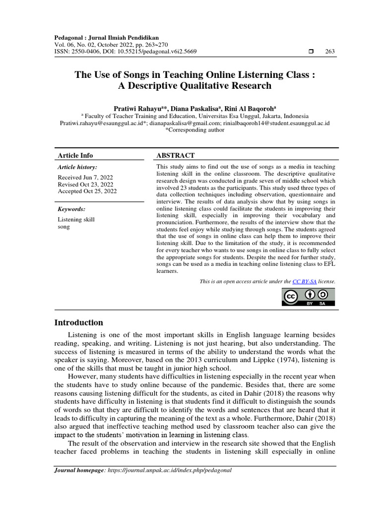 The Use of Songs in Teaching Online List | PDF