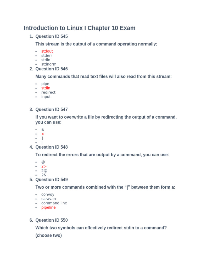 Introduction To Linux I Chapter 10 Exam | PDF