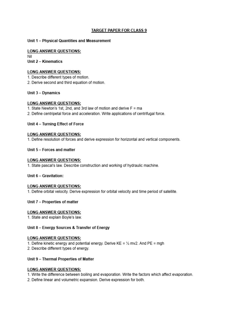 Target Paper For Class 9 | PDF