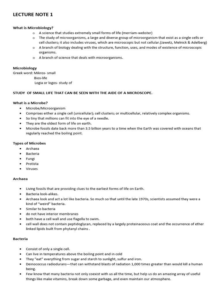 Lecture Note 1 | PDF | Virus | Bacteria
