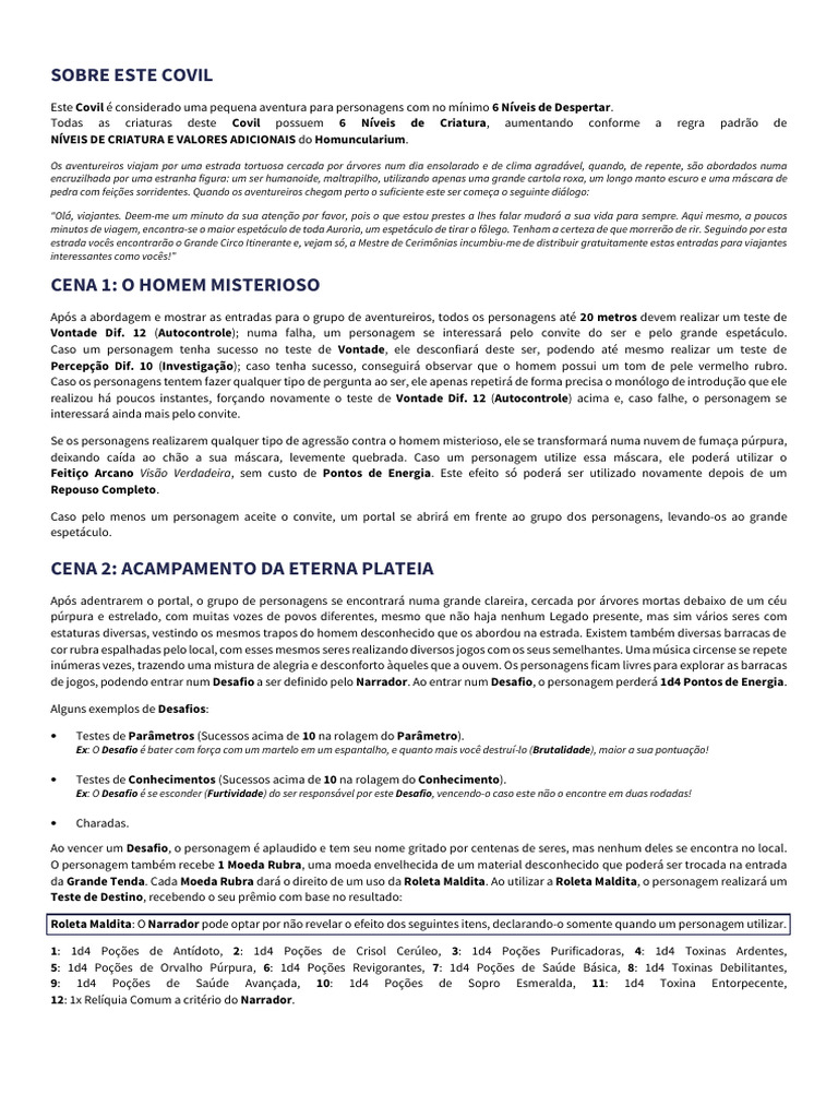 Gaia O Prelúdio - COVIL - O Grande Espetáculo de Infernalha | PDF