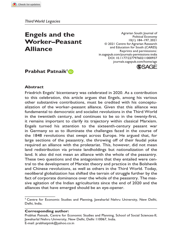 P.patnAIK AGS 101 2021 Engels Peasant Worker Alliance | PDF | Marxism ...