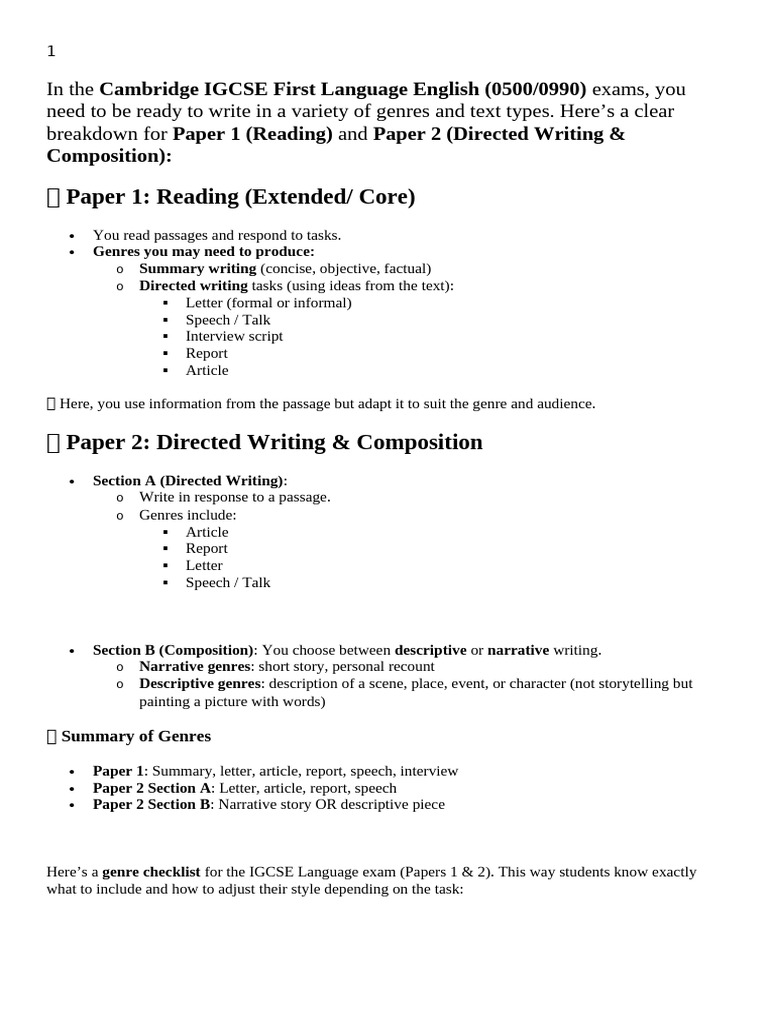 Tips For IGCSE First English Language | PDF | Narrative | Genre