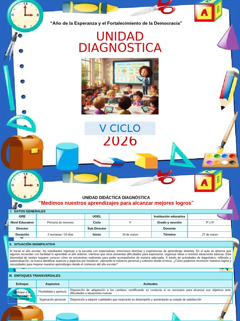 Unidad Diagnóstica 2026 - V Ciclo | PDF | Aprendizaje | Las emociones