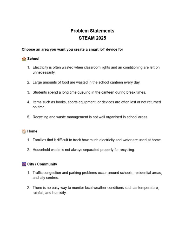 STEAM Problem Statements | PDF | Waste | Water