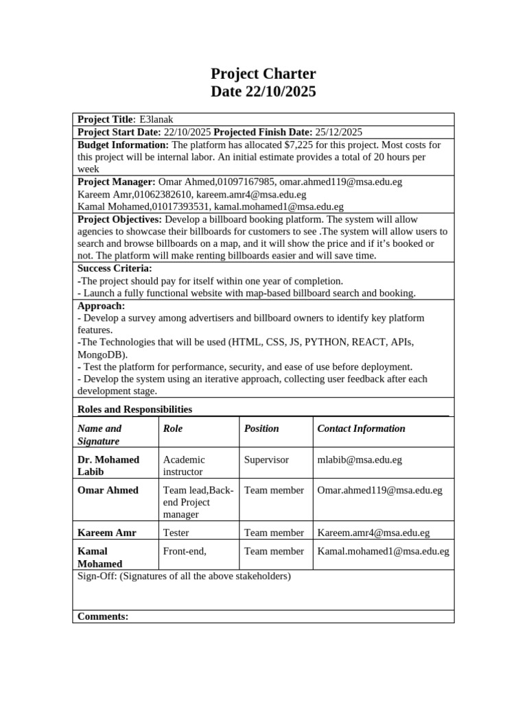 Project Charter | PDF