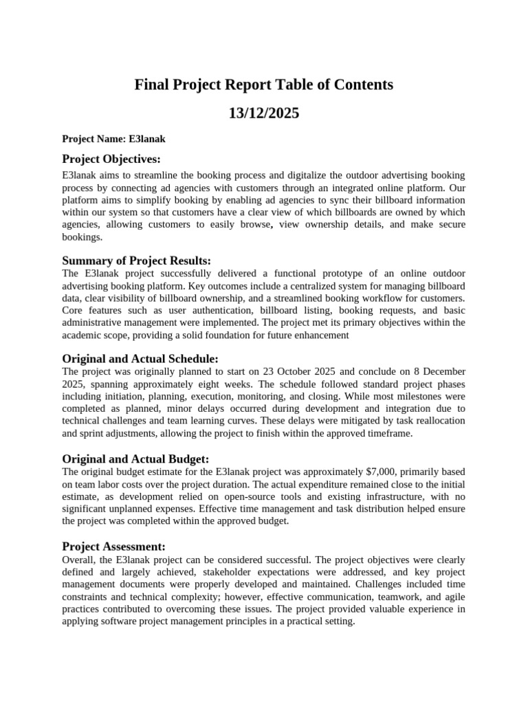 Final Project Report Table of Contents V3 | PDF | Project Management ...