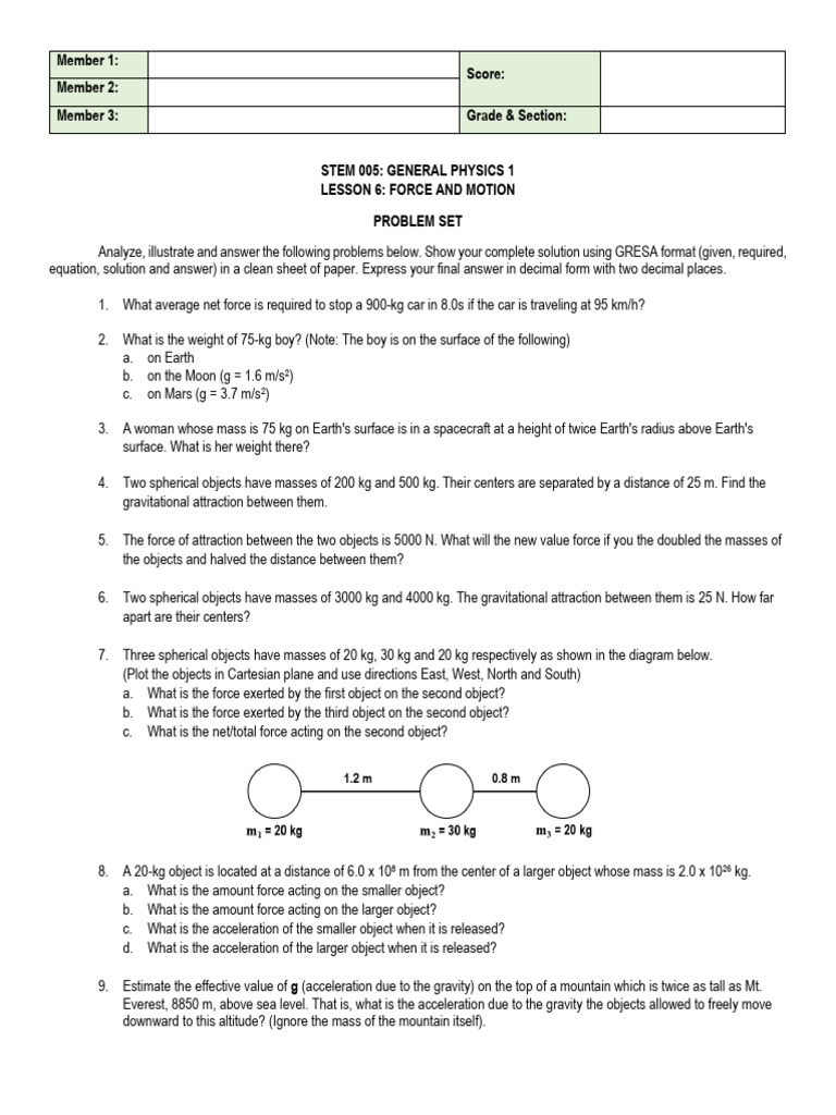 Problem Set Force and Motion | PDF