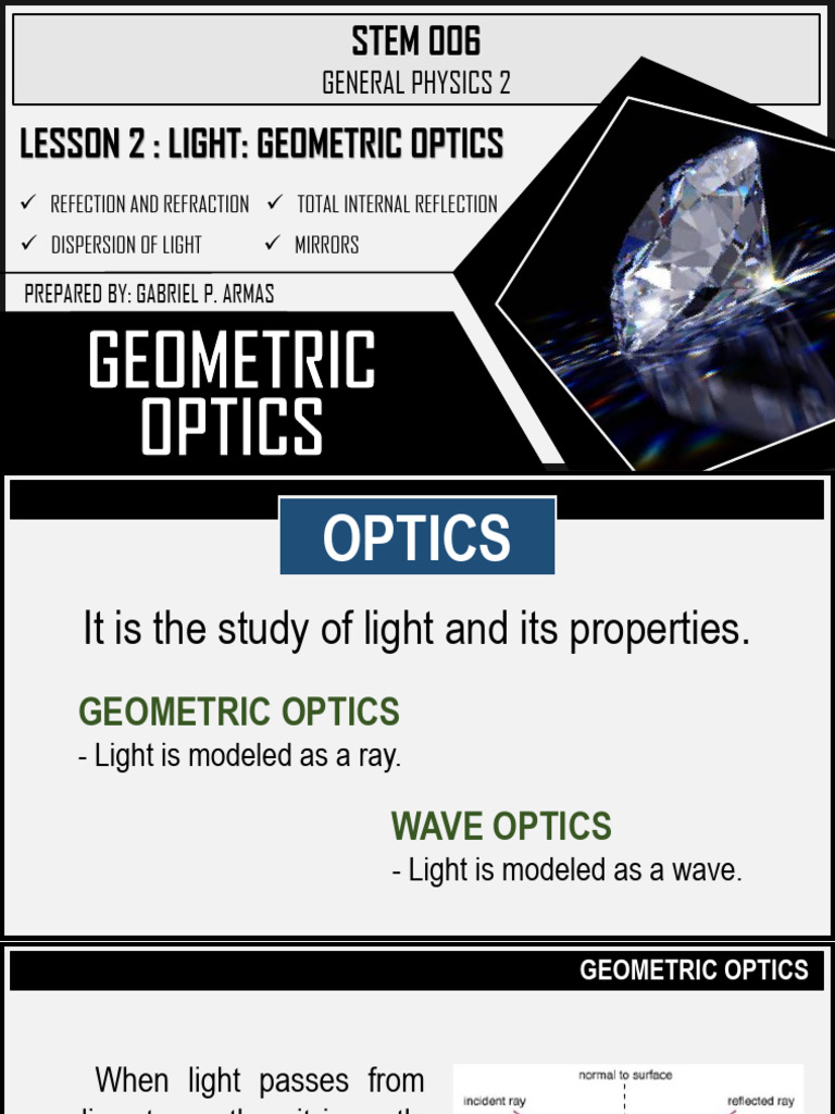 Lesson 2 - Geometric Optics | PDF | Reflection (Physics) | Mirror