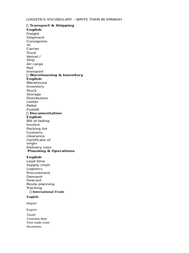 Logistic First Vocabulary 26 | PDF