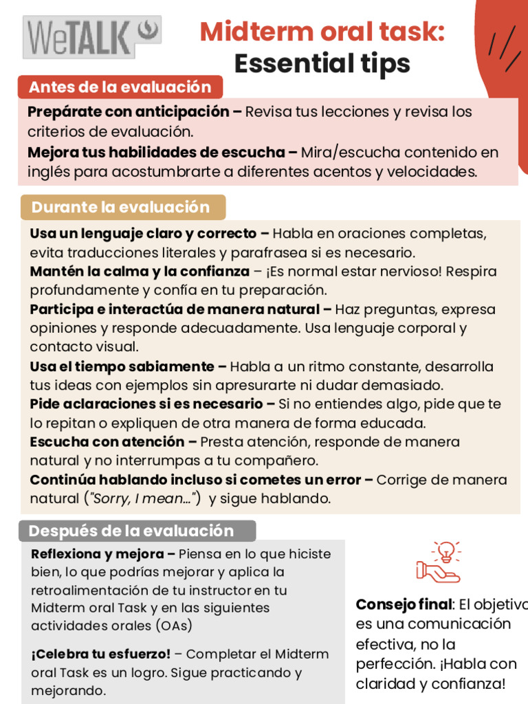 Midterm Oral Task - Tips Esenciales | PDF