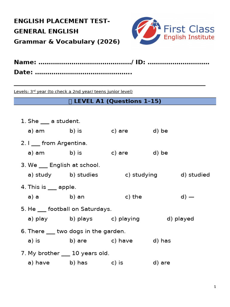English Placement Test | PDF