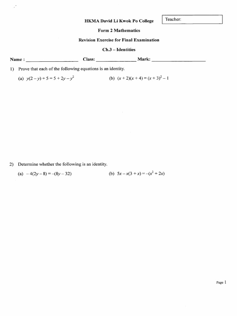 Ch3 Revision Exercise | PDF